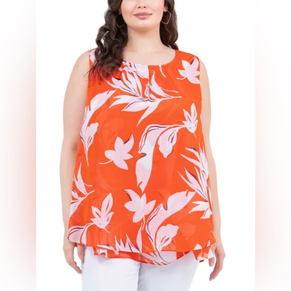 Cristina B Orange and White Floral Sleeveless Top XXL NWT